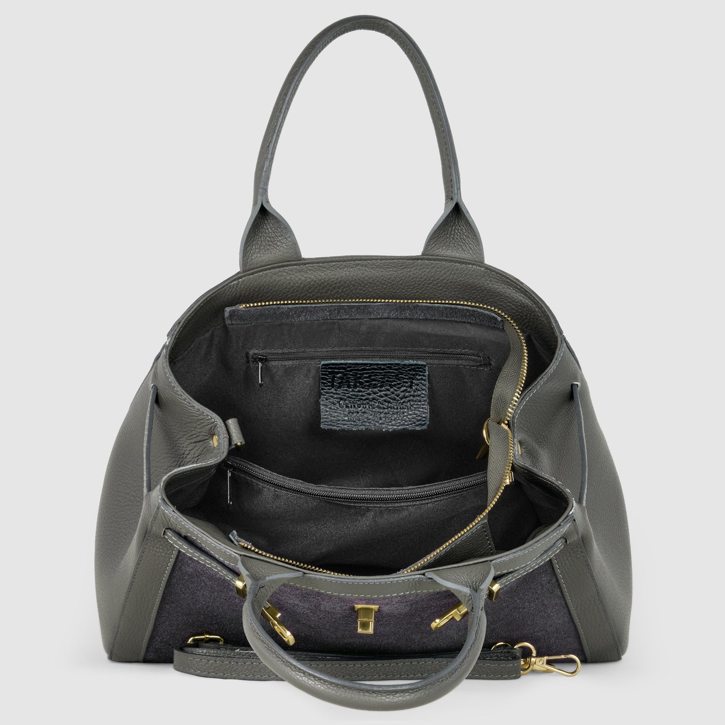 Calf & Suede Leather Top-Handle Bag