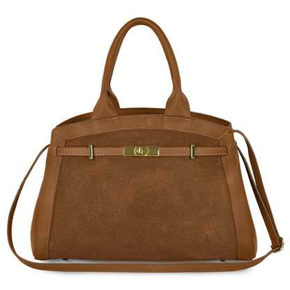 Calf & Suede Leather Top-Handle Bag