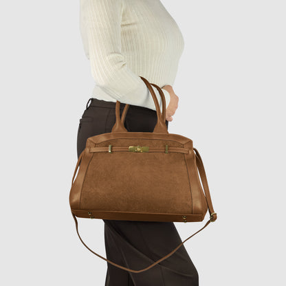 Calf & Suede Leather Top-Handle Bag