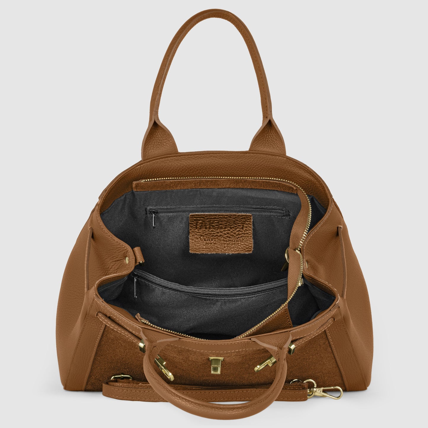 Calf & Suede Leather Top-Handle Bag