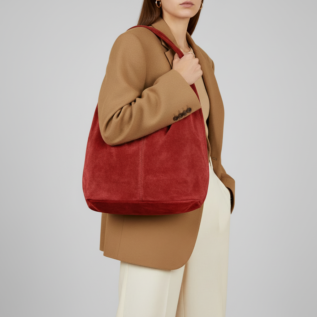 Suede Leather Hobo Bag