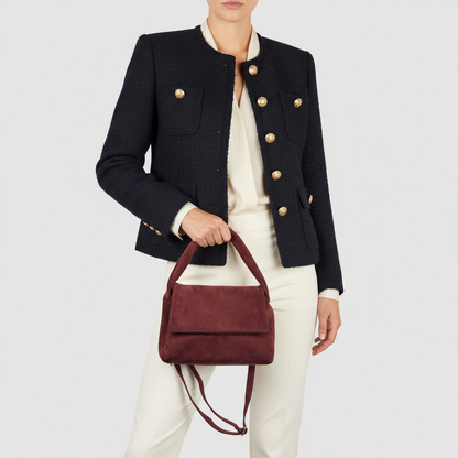 Suede Leather Top-Handle Bag