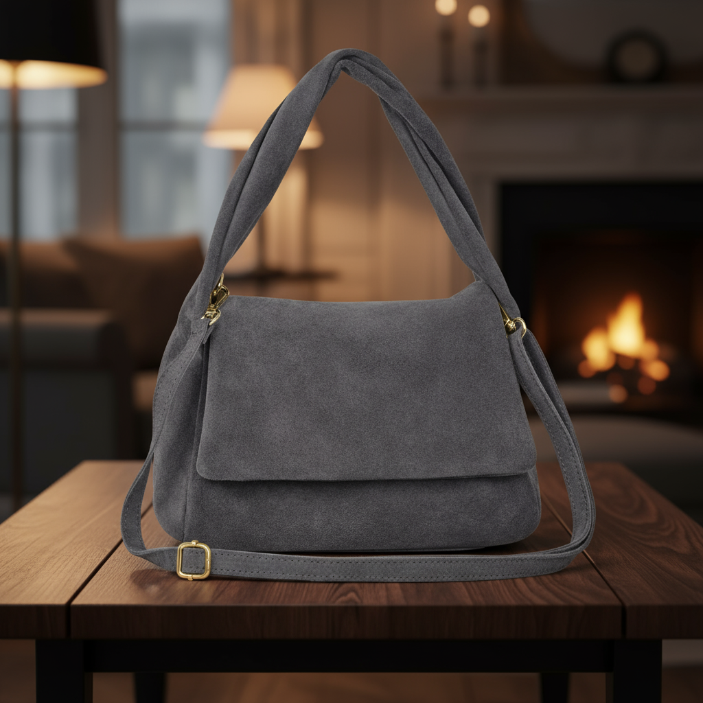 Suede Leather Top-Handle Bag