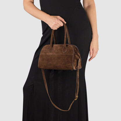 Suede Leather Top-Handle Bag