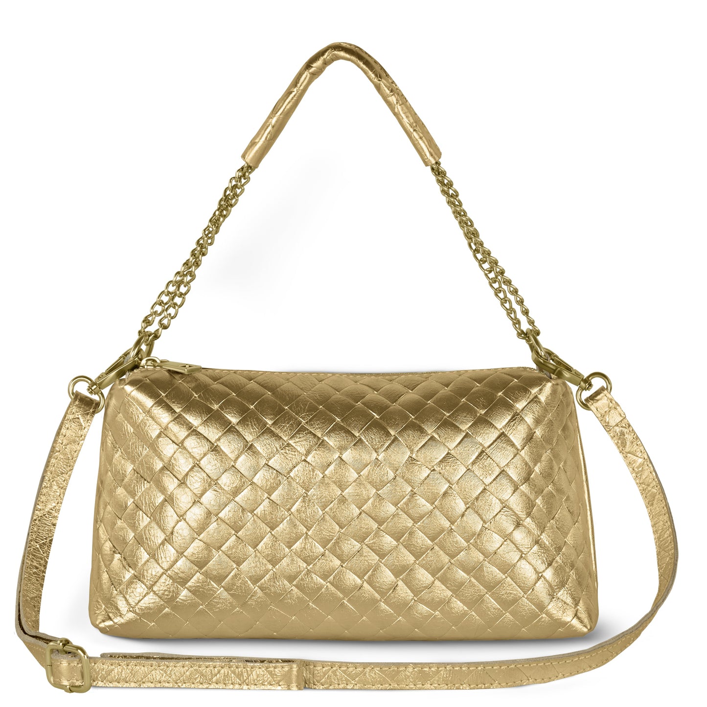 Weave Metallic Suede Leather Crossbody Bag