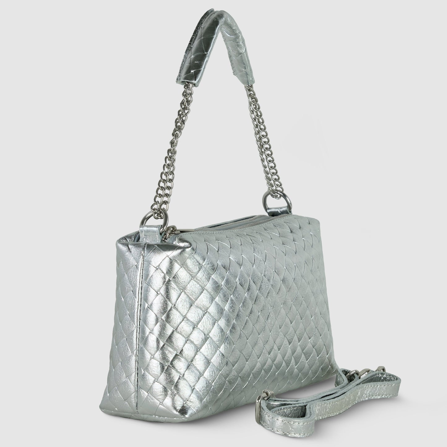 Weave Metallic Suede Leather Crossbody Bag