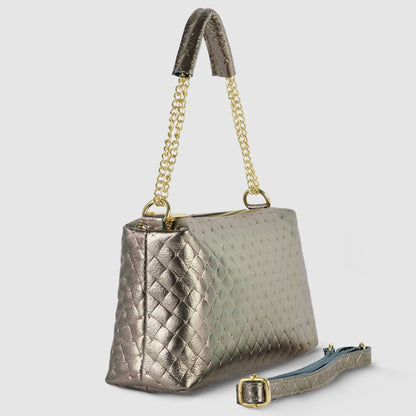 Weave Metallic Suede Leather Crossbody Bag