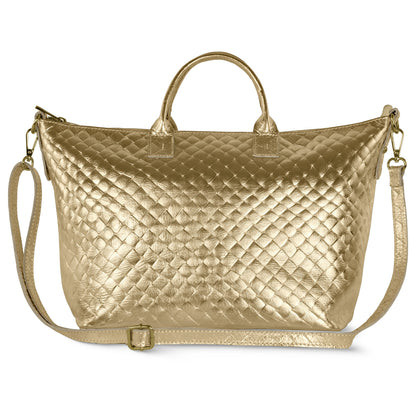 Weave Metallic Suede Leather Top-Handle Bag