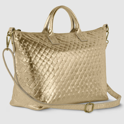 Weave Metallic Suede Leather Top-Handle Bag