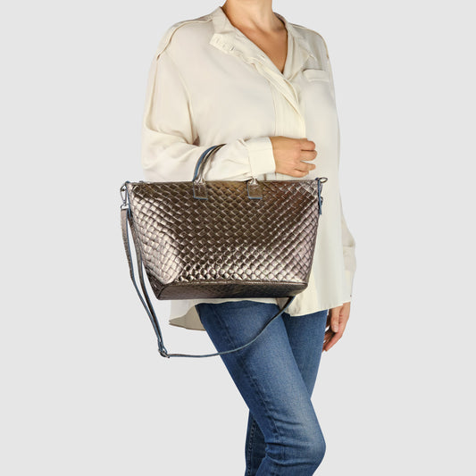 Weave Metallic Suede Leather Top-Handle Bag