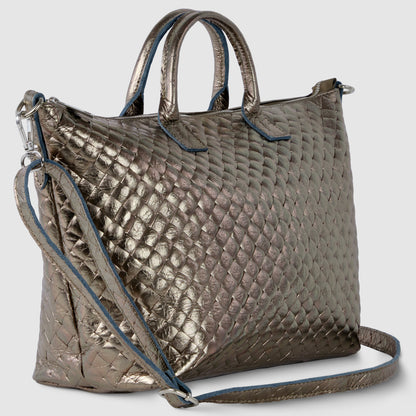 Weave Metallic Suede Leather Top-Handle Bag