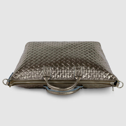 Weave Metallic Suede Leather Top-Handle Bag