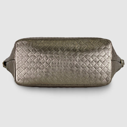 Weave Metallic Suede Leather Top-Handle Bag