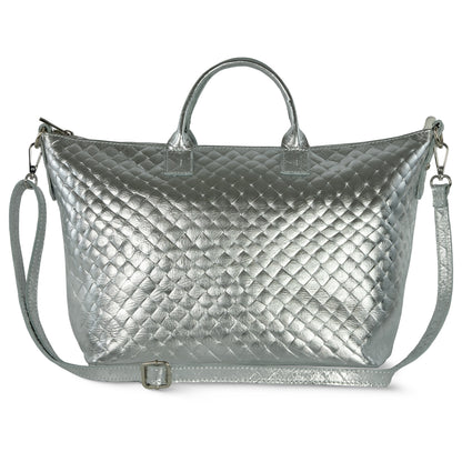 Weave Metallic Suede Leather Top-Handle Bag