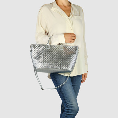 Weave Metallic Suede Leather Top-Handle Bag