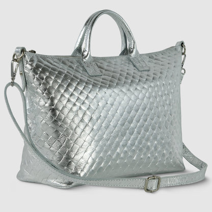 Weave Metallic Suede Leather Top-Handle Bag