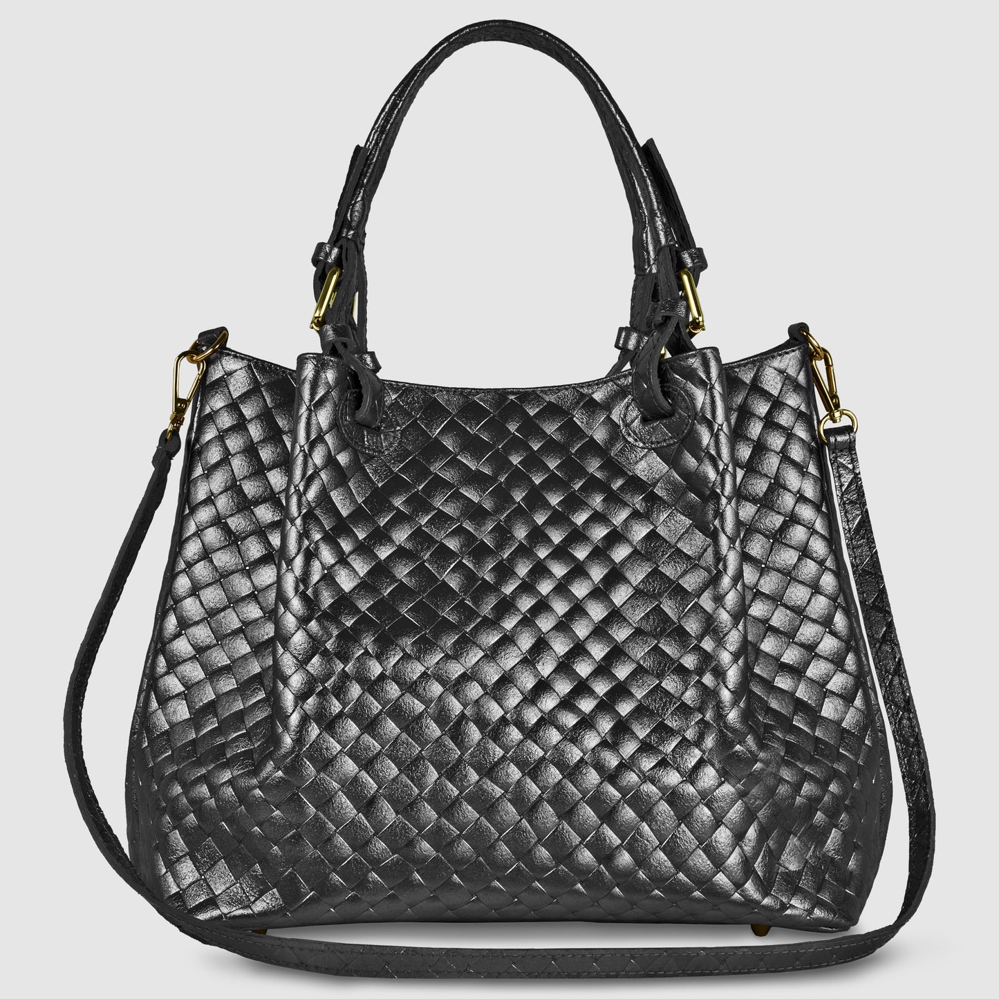 Weave Metallic Suede Leather Top-Handle Bag