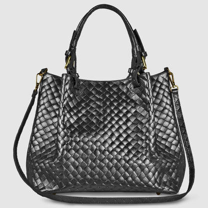 Weave Metallic Suede Leather Top-Handle Bag