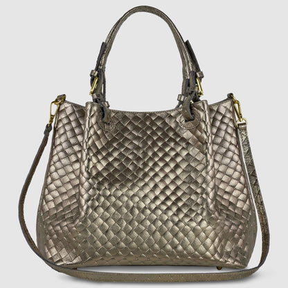 Weave Metallic Suede Leather Top-Handle Bag
