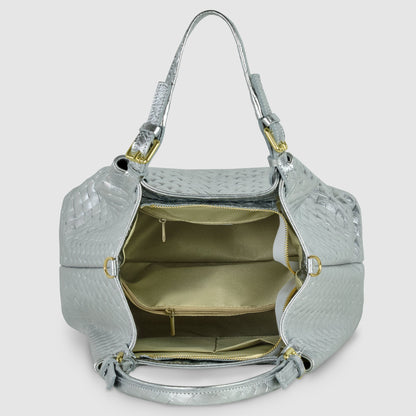 Weave Metallic Suede Leather Top-Handle Bag