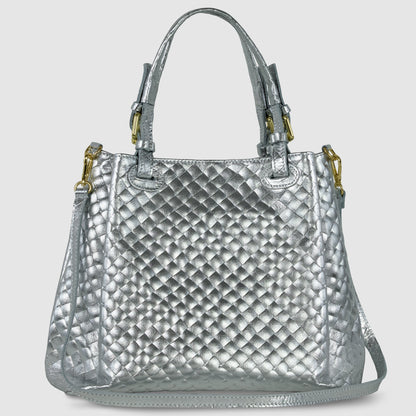 Weave Metallic Suede Leather Top-Handle Bag