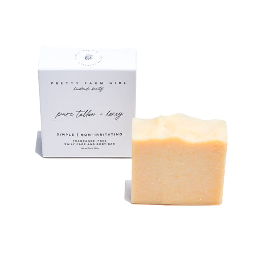 Pure Tallow + Honey Fragrance Free Handmade Tallow and Goat Milk Soap Bar