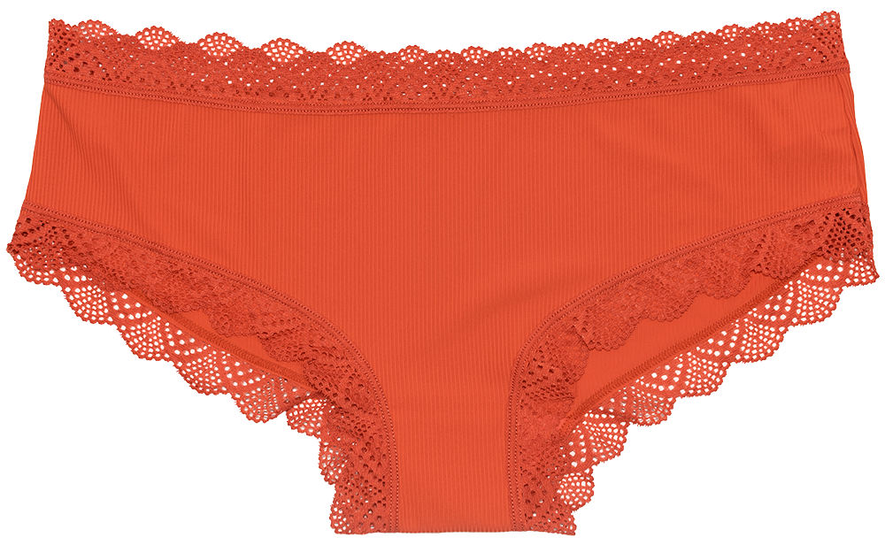 Red Rib Microfiber Hipster with Lace Trim