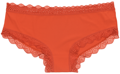 Red Rib Microfiber Hipster with Lace Trim