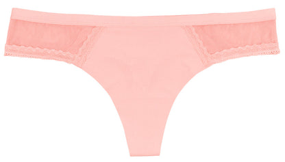 Pink Laser Cut Thong With Mesh and Lace