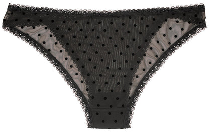Flocked Polka Dot Mesh Cheeky with Lace Details