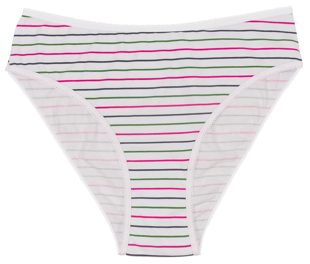 Printed Cotton High Waist Bikini with Picot Trim