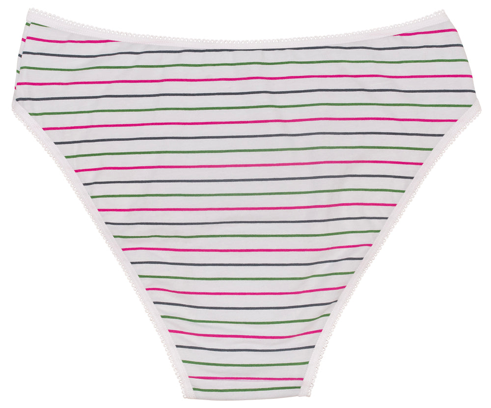 Printed Cotton High Waist Bikini with Picot Trim