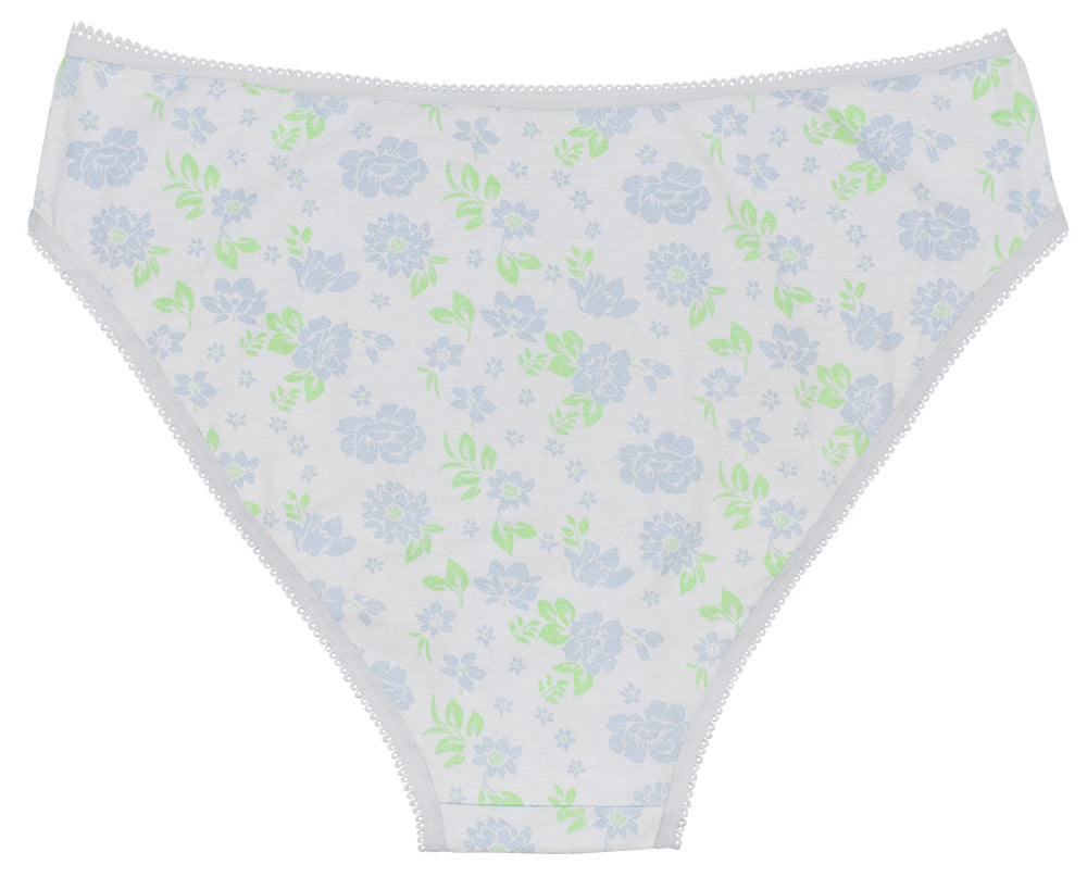 Printed Cotton High Waist Bikini with Picot Trim