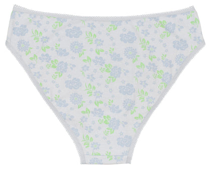 Printed Cotton High Waist Bikini with Picot Trim