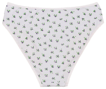 Printed Cotton High Waist Bikini with Picot Trim