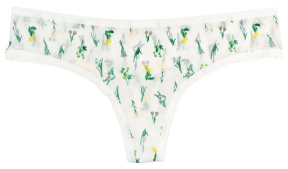 White Mesh Thong with Floral Print