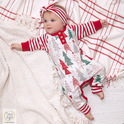 Christmas Trees Henley Cotton Romper