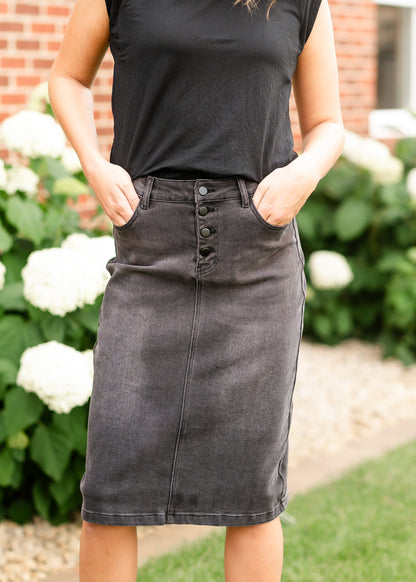 Tiffany Black Denim Midi Skirt