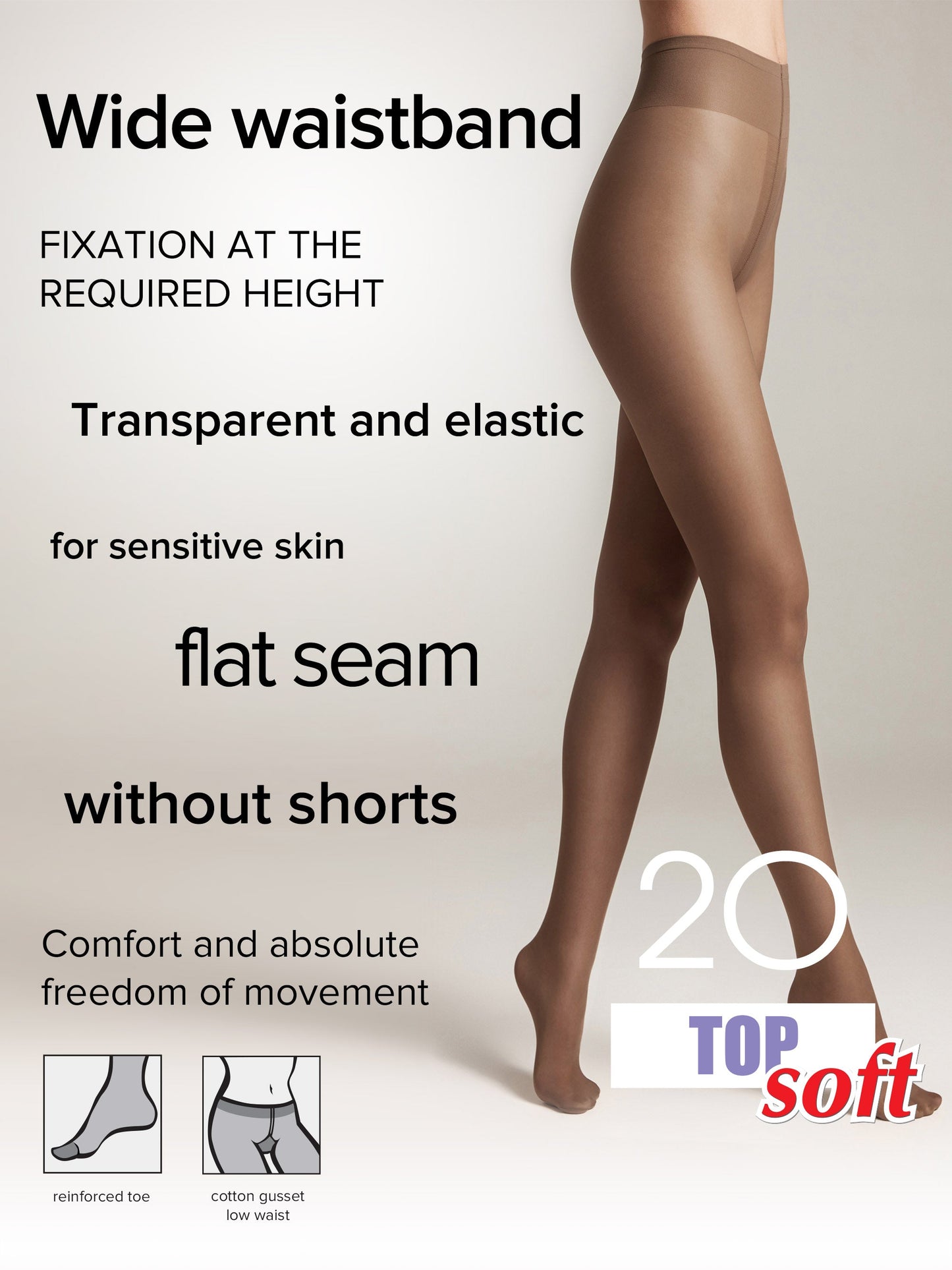 Tights Conte Top Soft 20 Den - Adjustable Fit for Sensitive Skin