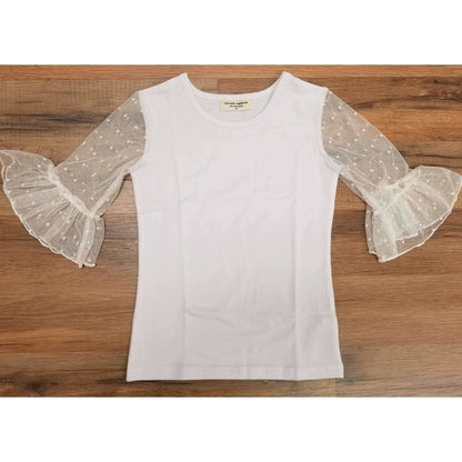Dainty Lace Mid Sleeve Single Ruffle Shirt