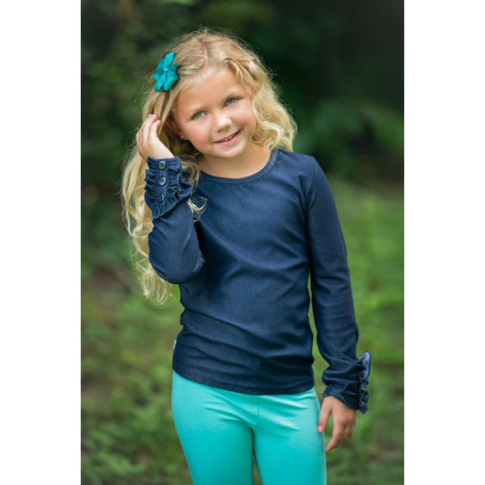 Denim Button Ruffle Shirt