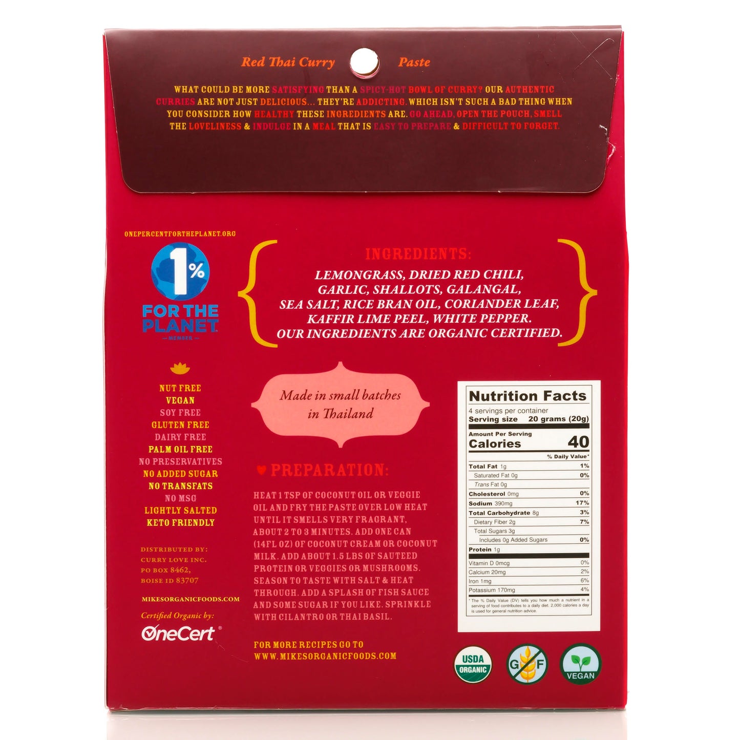 Mike's Organic Curry Love Red Thai Mild Curry Paste 4.23 oz (Pack of 6)