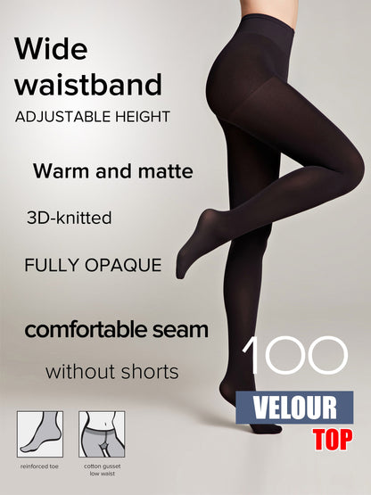 Tights Conte Velour Top 100 Den - Matte Adjustable Waistline