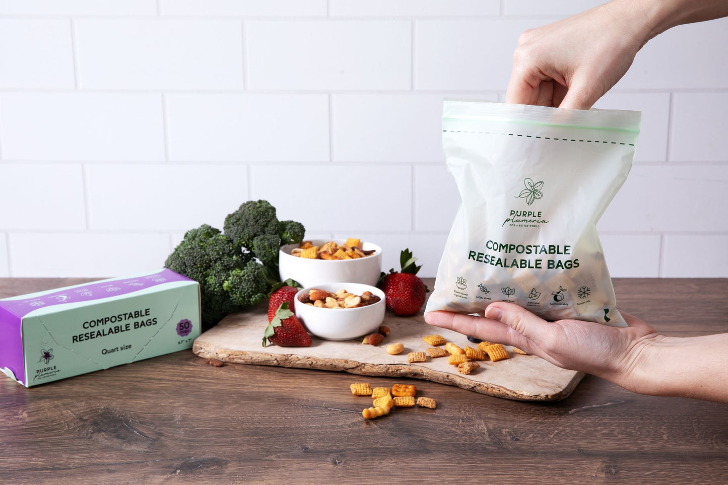 Compostable Resealable Bags. Eco-Friendly & Durable. Snack, Sandwich, Quart & Gallon Sizes