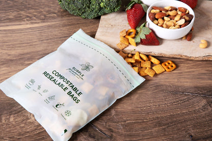 Compostable Resealable Bags. Eco-Friendly & Durable. Snack, Sandwich, Quart & Gallon Sizes