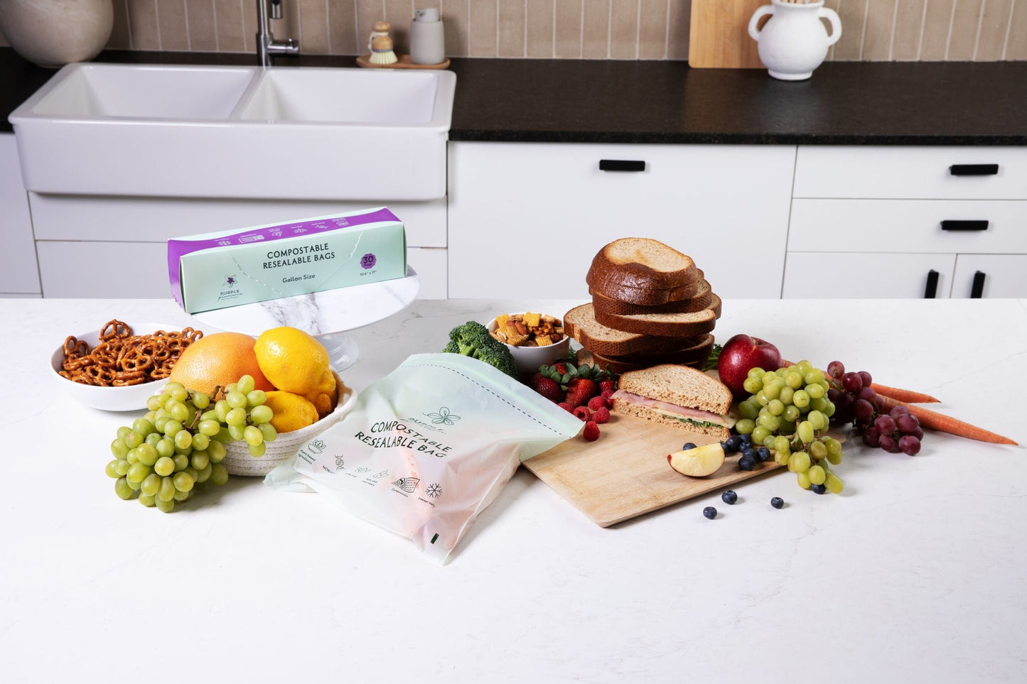 Compostable Resealable Bags. Eco-Friendly & Durable. Snack, Sandwich, Quart & Gallon Sizes