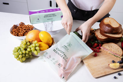 Compostable Resealable Bags. Eco-Friendly & Durable. Snack, Sandwich, Quart & Gallon Sizes