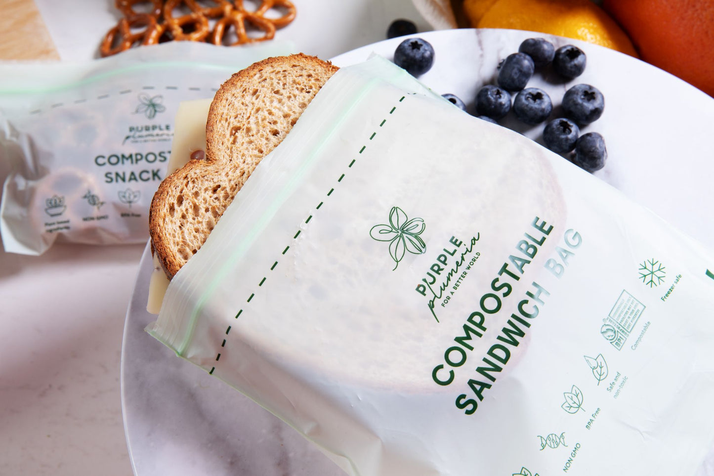 Compostable Resealable Bags. Eco-Friendly & Durable. Snack, Sandwich, Quart & Gallon Sizes