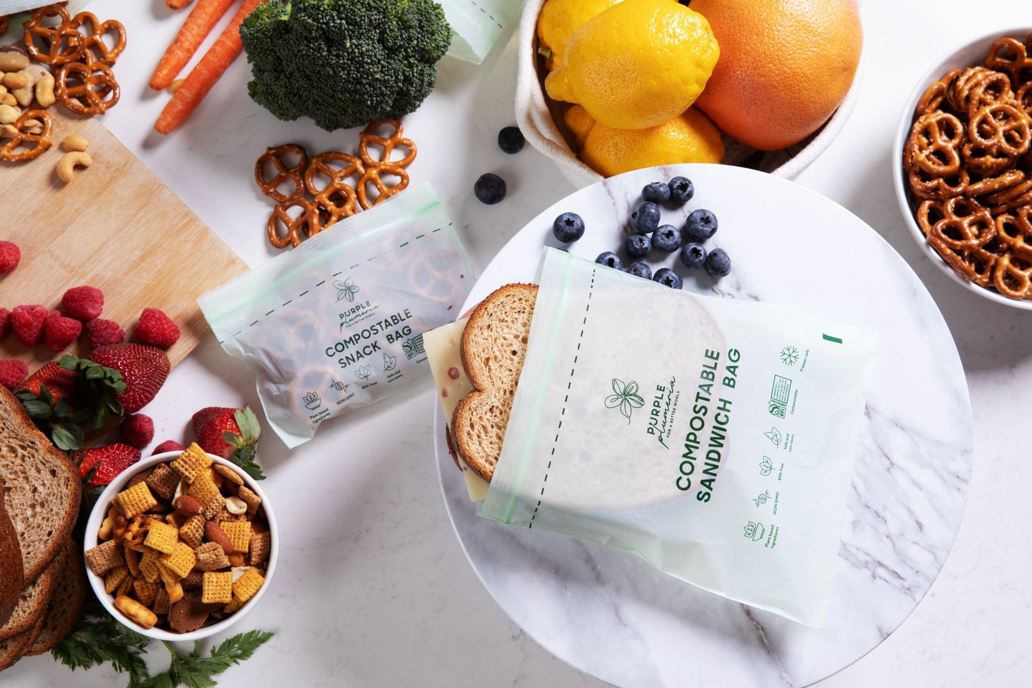 Compostable Resealable Bags. Eco-Friendly & Durable. Snack, Sandwich, Quart & Gallon Sizes