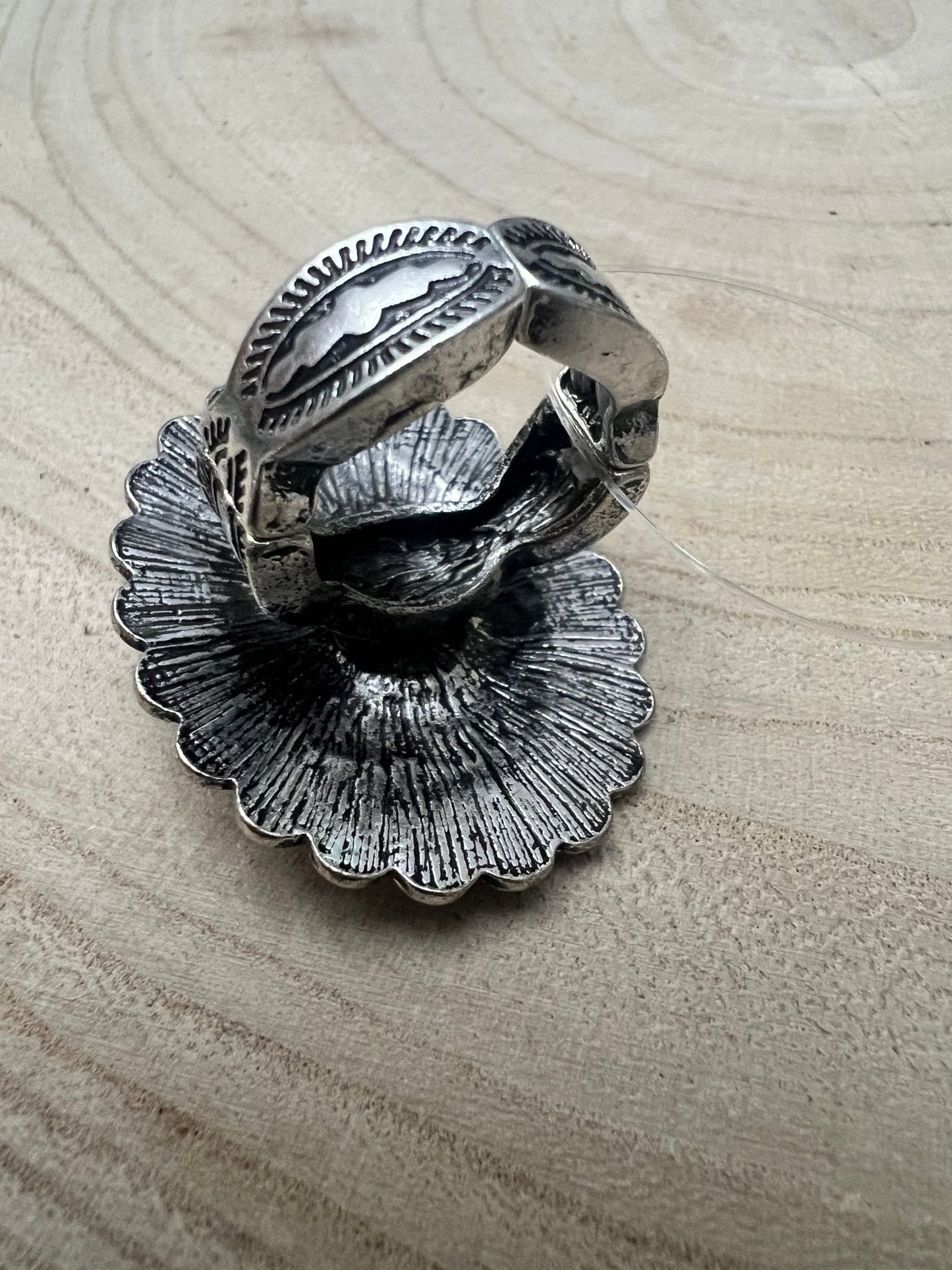 Western Concho and Faux Turquoise Stretch Ring - Statement Size